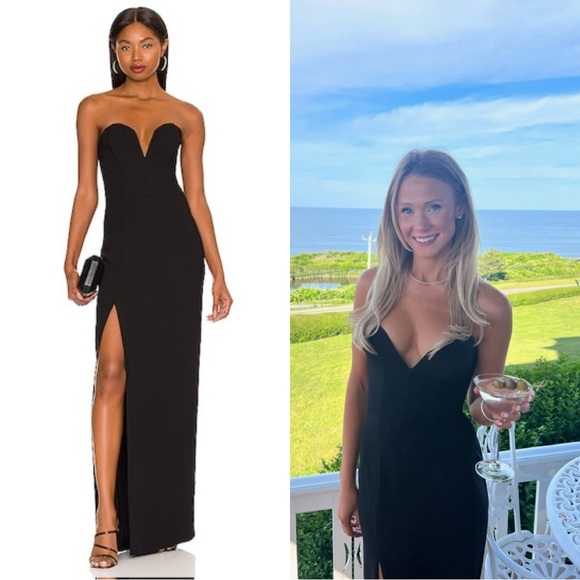 NWT | Amanda Uprichard Revolve Cherri Gown Black Strapless Full Length Large - Picture 1 of 5